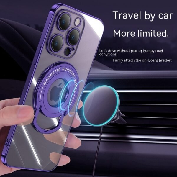 Iphone15 Pull Rod Magnetic Suction Phone Case Electroplating 14 Invisible Bracket 13ProMax Transparent Soft Cover – Bild 2