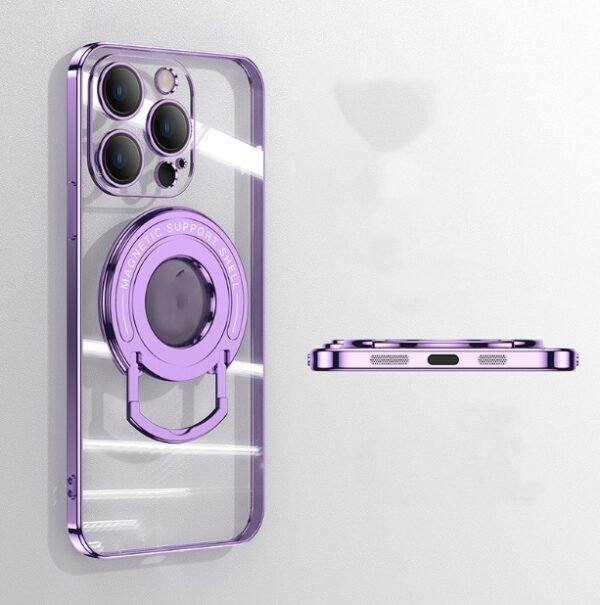 Iphone15 Pull Rod Magnetic Suction Phone Case Electroplating 14 Invisible Bracket 13ProMax Transparent Soft Cover – Bild 8