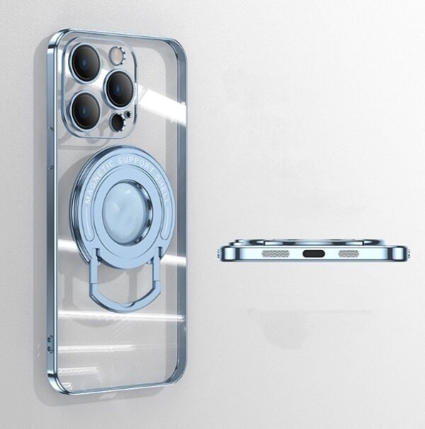 Iphone15 Pull Rod Magnetic Suction Phone Case Electroplating 14 Invisible Bracket 13ProMax Transparent Soft Cover – Bild 4