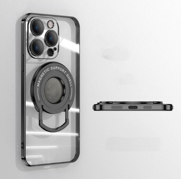 Iphone15 Pull Rod Magnetic Suction Phone Case Electroplating 14 Invisible Bracket 13ProMax Transparent Soft Cover – Bild 5
