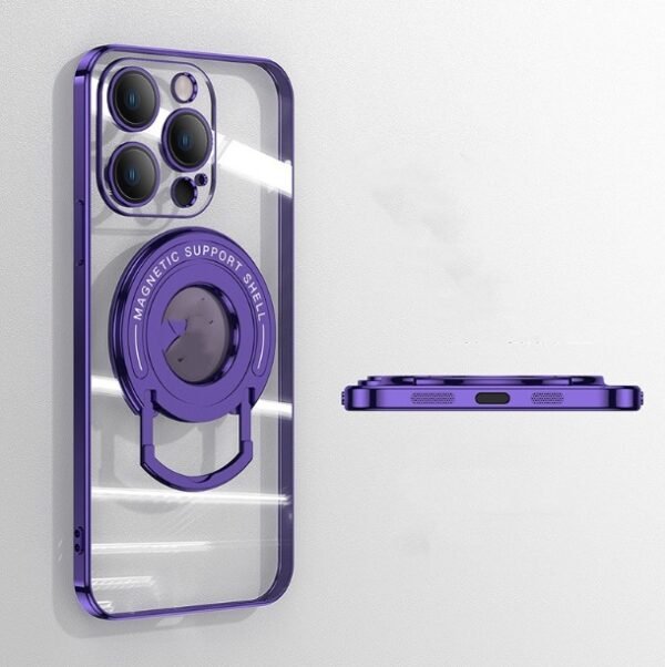 Iphone15 Pull Rod Magnetic Suction Phone Case Electroplating 14 Invisible Bracket 13ProMax Transparent Soft Cover – Bild 6