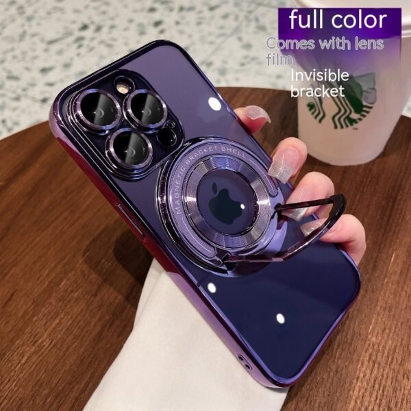 Iphone15 Pull Rod Magnetic Suction Phone Case Electroplating 14 Invisible Bracket 13ProMax Transparent Soft Cover – Bild 3