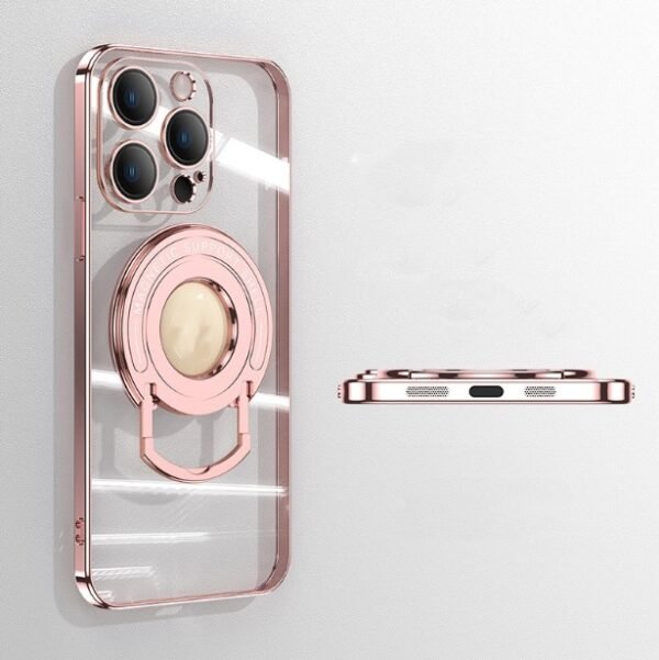 Iphone15 Pull Rod Magnetic Suction Phone Case Electroplating 14 Invisible Bracket 13ProMax Transparent Soft Cover – Bild 7